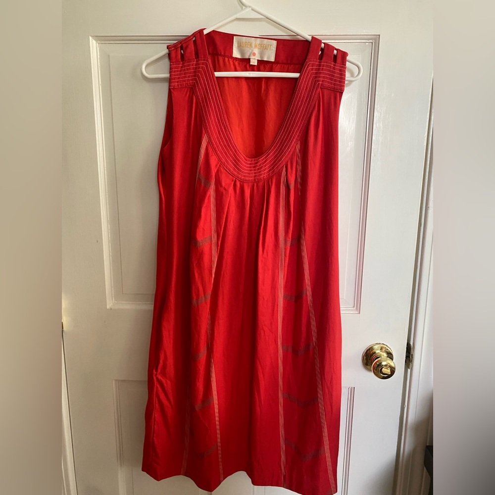 Lauren Moffatt Cherry Red Woven Shift Dress Size 8